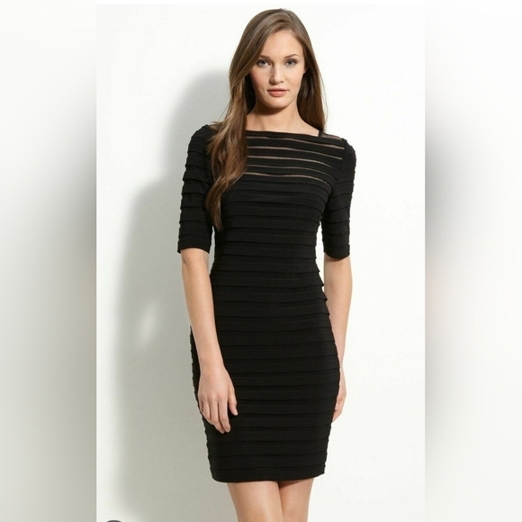 Adrianna Papell Dresses & Skirts - Adrianna Papell Black Illusian Jersey Sheath   Mini Dress, Size 8